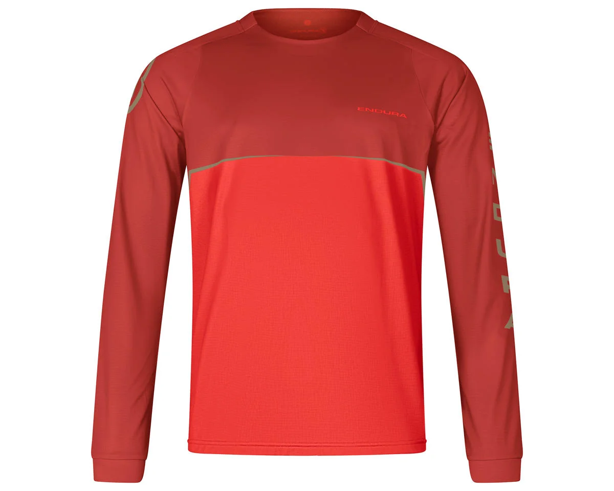 Endura CORE Printed Long Sleeve Tee Jersey (Flame Red) (2XL)